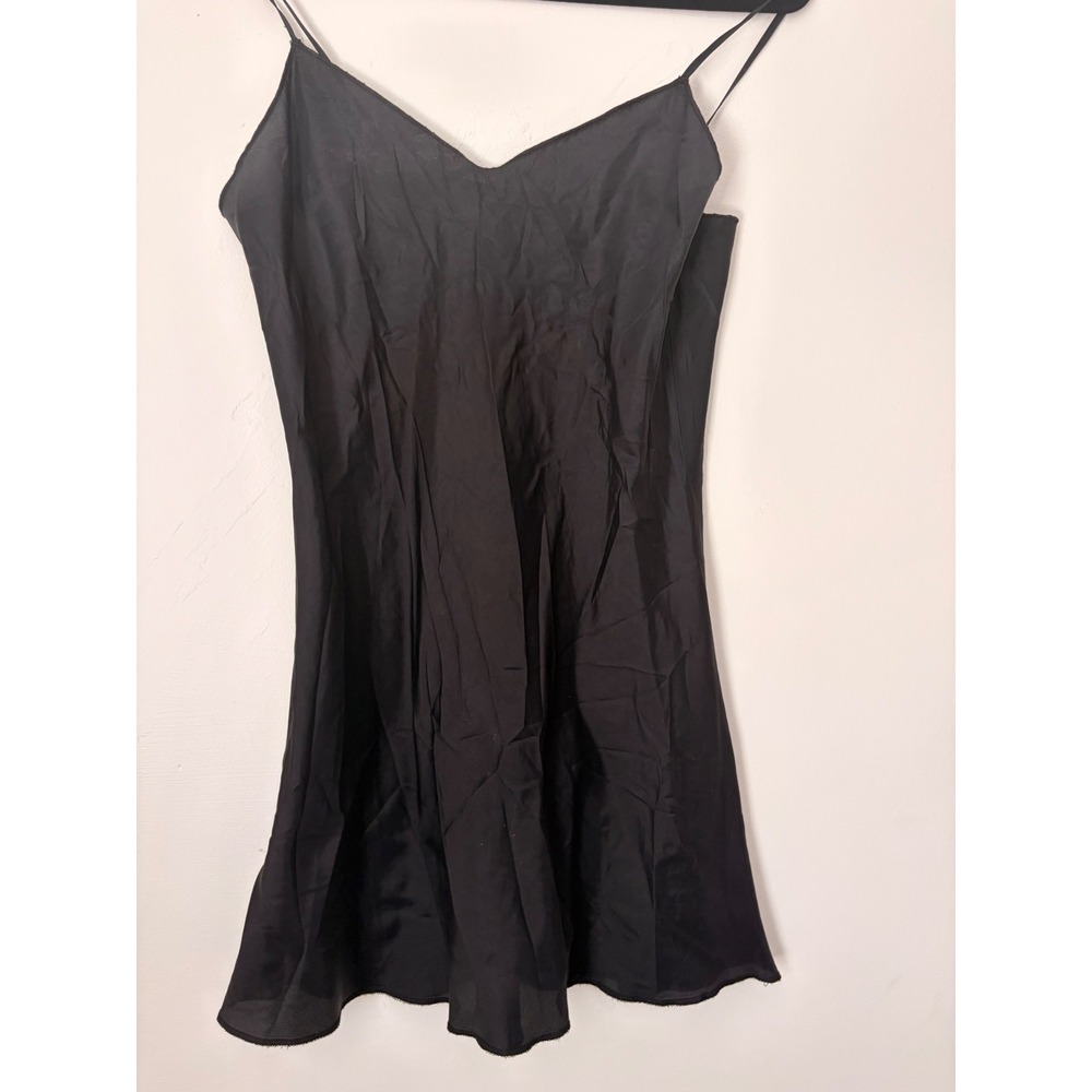 Anna Sui Black Satin V-Neck Spaghetti Strap Mini Slip Chemise Dress Sz PS